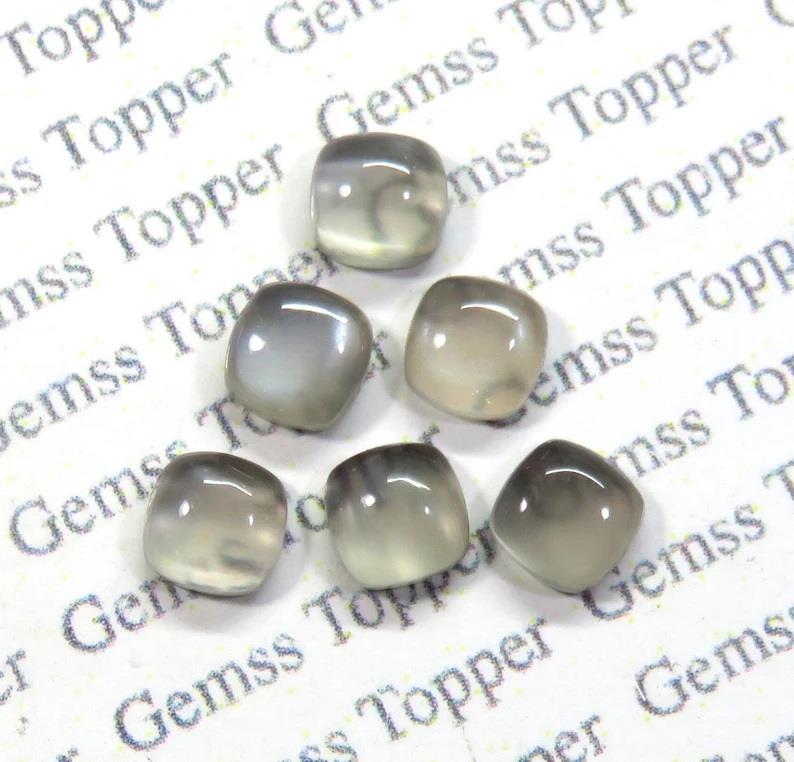 Grey Moonstone 10x10 mm Cushion Cabochon